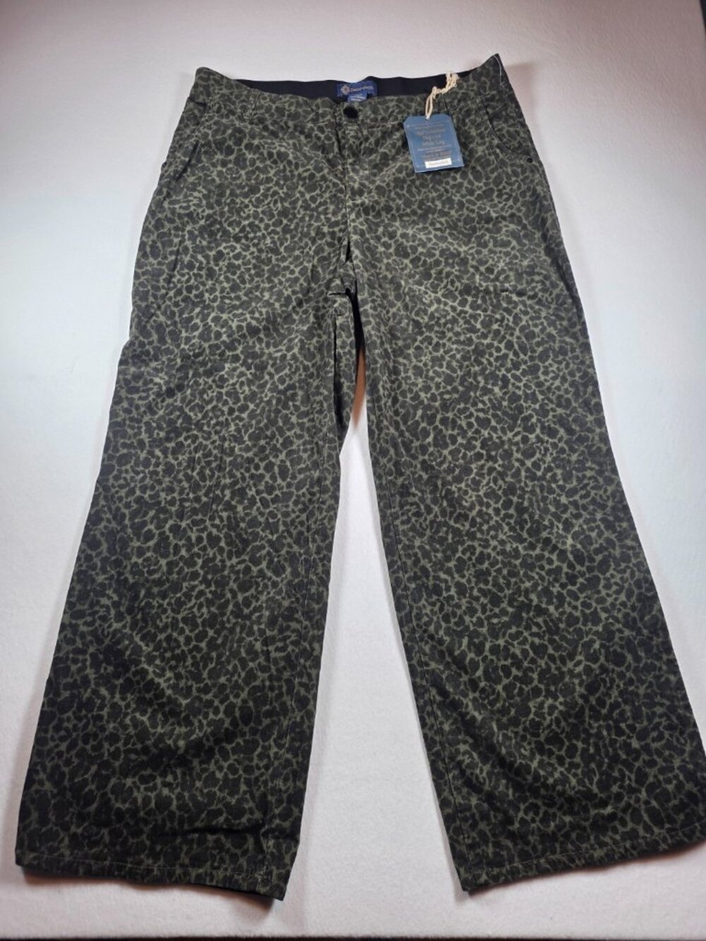 Democracy Ab'solution Skyrise Pants Womens Size 18W Green Leopard Print Wide Leg